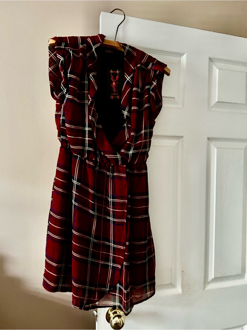 Burgundy Plaid Wrap Mini Dress